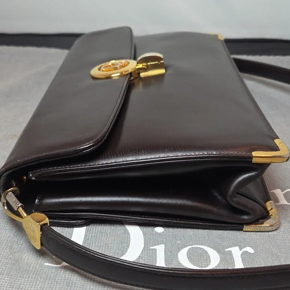 DIOR Rare 1970s Collectable Brown leather 2-way shoulder/clutch bag excellent - Picture 13 of 17